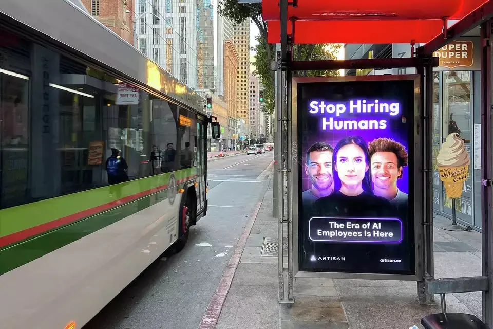 stop hiring humans advert on SF bus stop